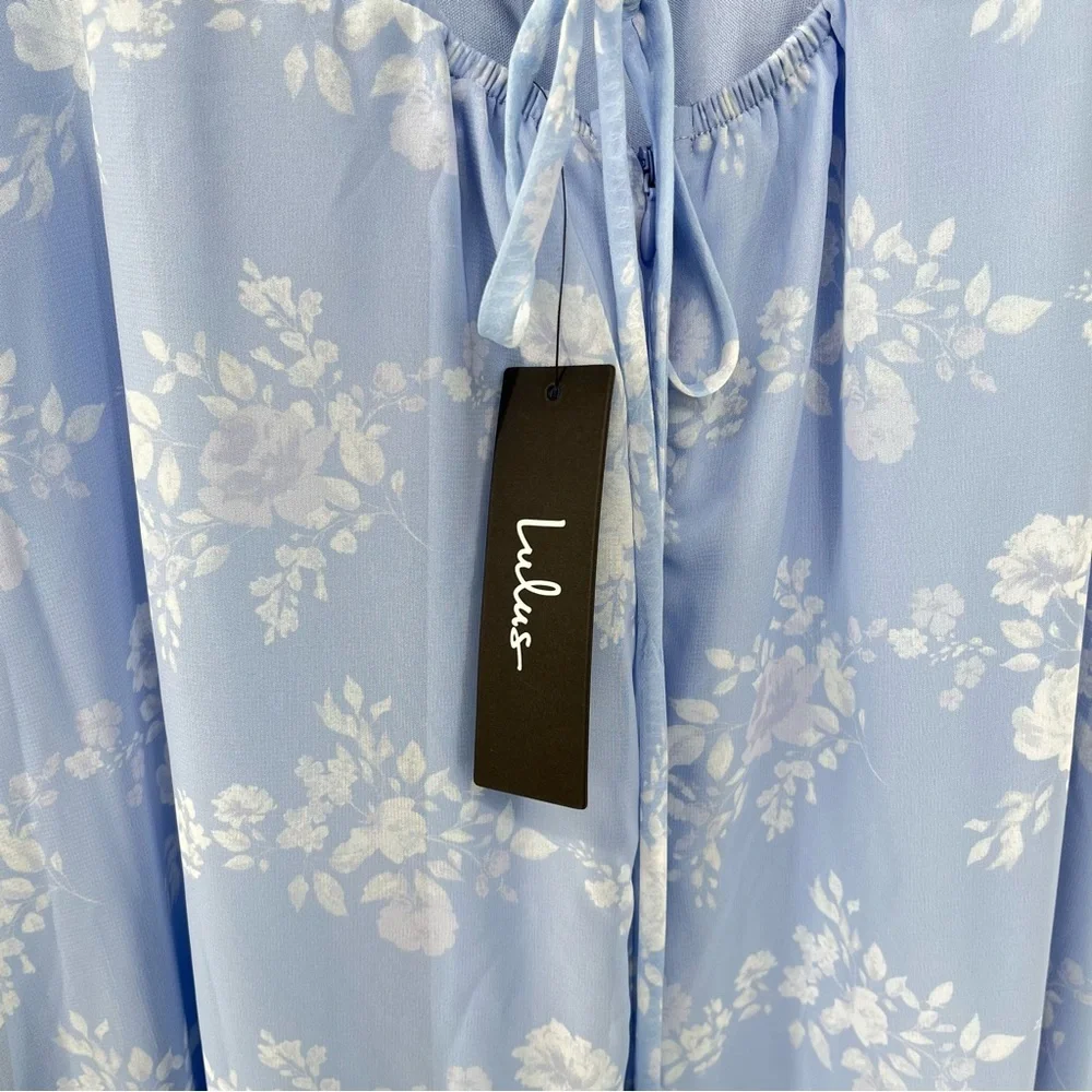 Lulus NEW In Love Forever Maxi Dress Size XL Floral Lace Up Back Ruffle Tiered - Picture 10 of 12